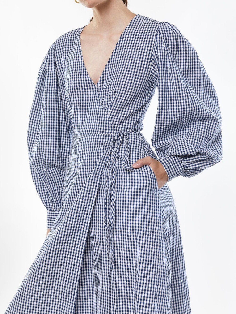 OAK + FORT GINGHAM SEERSUCKER WRAP DRESS